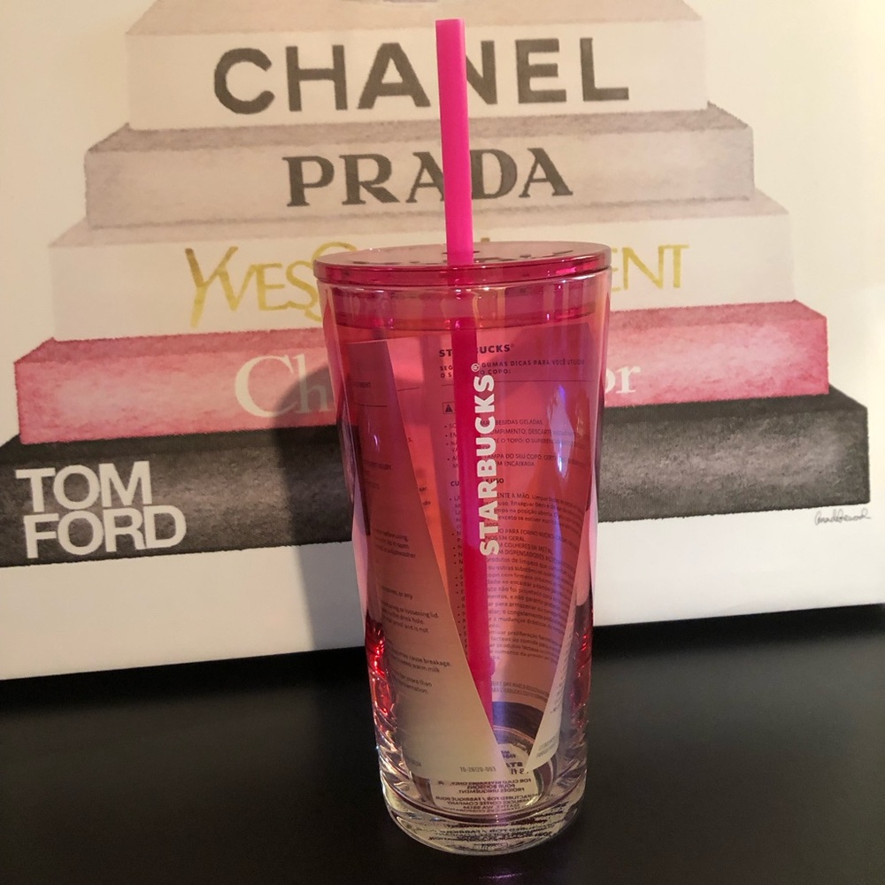 Starbucks Acrylic Tumbler Cold Cup 18oz Clear Pink with Reusable Straw Brand New